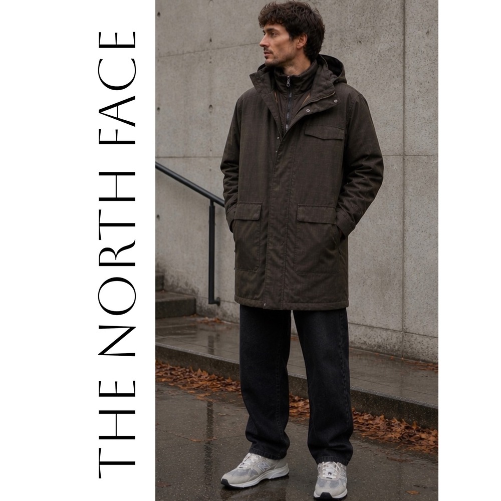 The North Face 3-in-1 Jacket Men's Small Brown Hooded HyVent Rain Coat & Liner